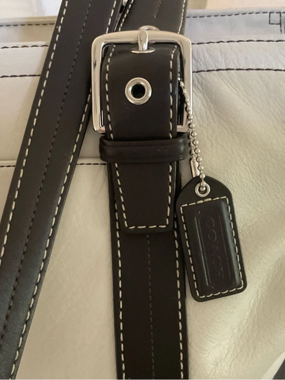 Coach White and Brown Leather Travel Tote - Picture 2 of 10